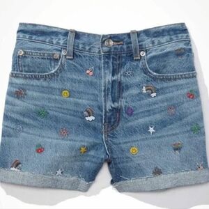 NWT American Eagle AE Denim Jean Shorts 90's Boyfriend Embroidered Emojis Sz 6